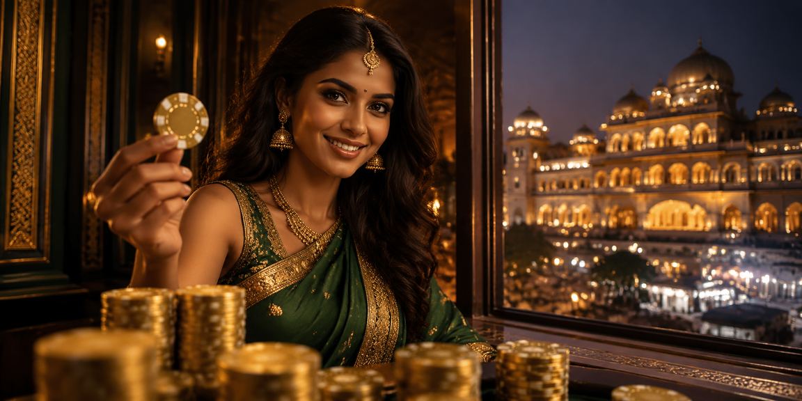 Woman in saree checking cricket betting odds via mobile phone